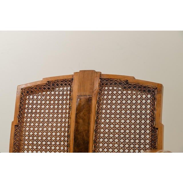 Art Deco Armchairs in Cane and Fabric, France, 1930s, Set of 2 For Sale - Image 11 of 12