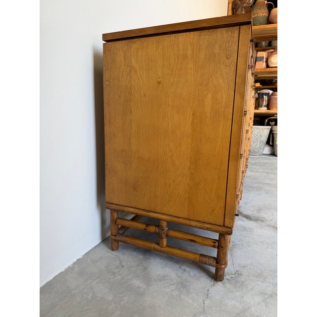 1980s Vintage Ficks Reed Palm Beach Faux Bamboo Wood Sideboard With Brass Pulls For Sale - Image 5 of 12