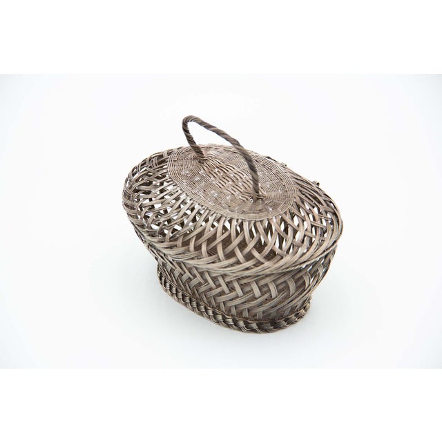 Silver Wire Basket with Tilting Handle For Sale - Image 3 of 4