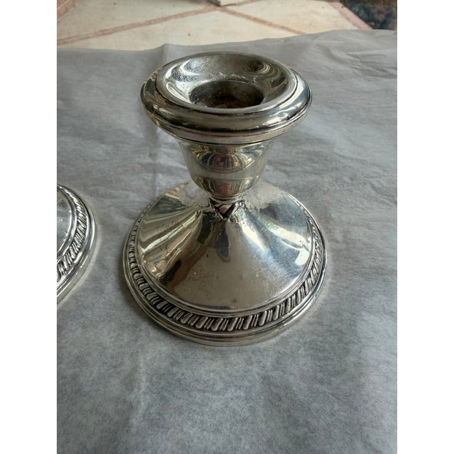 Pair of Vintage Weighted Sterling Silver Candlesticks | Reeded Bases | 3” Tall For Sale - Image 4 of 6
