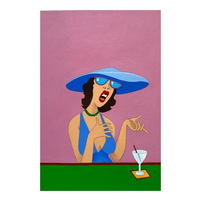 1992 Ron Courtney Lady at Bar Acrylic Painting For Sale