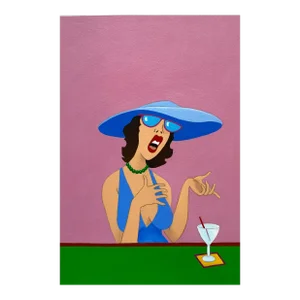 1992 Ron Courtney Lady at Bar Acrylic Painting