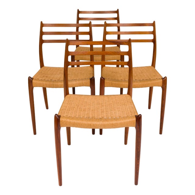 Vintage Niels Otto Møller Model 78 Dining Chairs – Rosewood Danish Cord Set of 4 For Sale