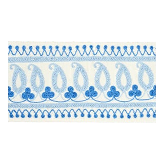 Schumacher Paisley Embroidered Tape in Blues For Sale