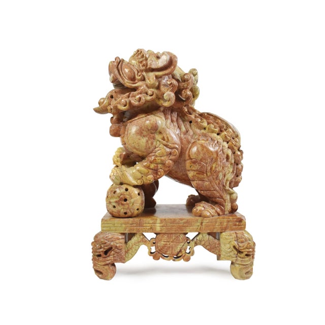 Mid-Century Carved Stone Chinees Dragon Lion Statue Sculpture For Sale - Image 11 of 11