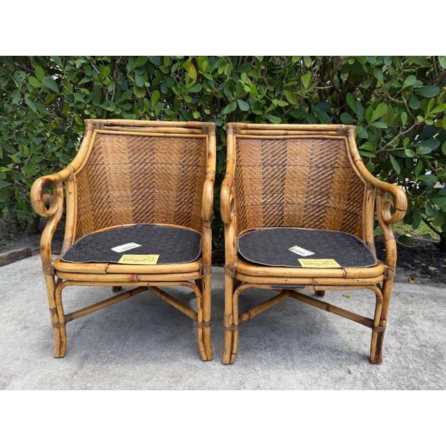 Vintage Henry Link Saint Andrews Scroll Arm Rattan Club Chairs - A Pair For Sale - Image 12 of 12