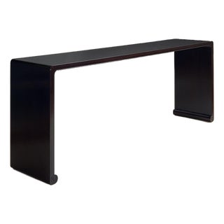 The Vintage Mid-Century Burmese Waterfall Wood Console Table For Sale