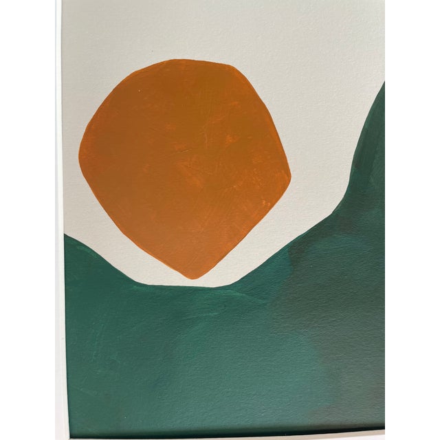 Abstract minimalist acrylic painting on French hand crafted cotton paper. Framed in a gold frame. All works on paper are...