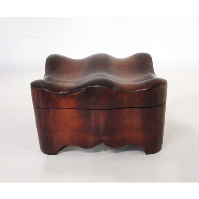 Small Handcrafted Triple Hump Leather Jewelry Box Italy For Sale - Image 10 of 10