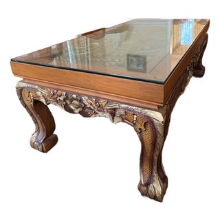 Thai Teakwood Hand Carved Coffee Table - Imported From Thailand For Sale