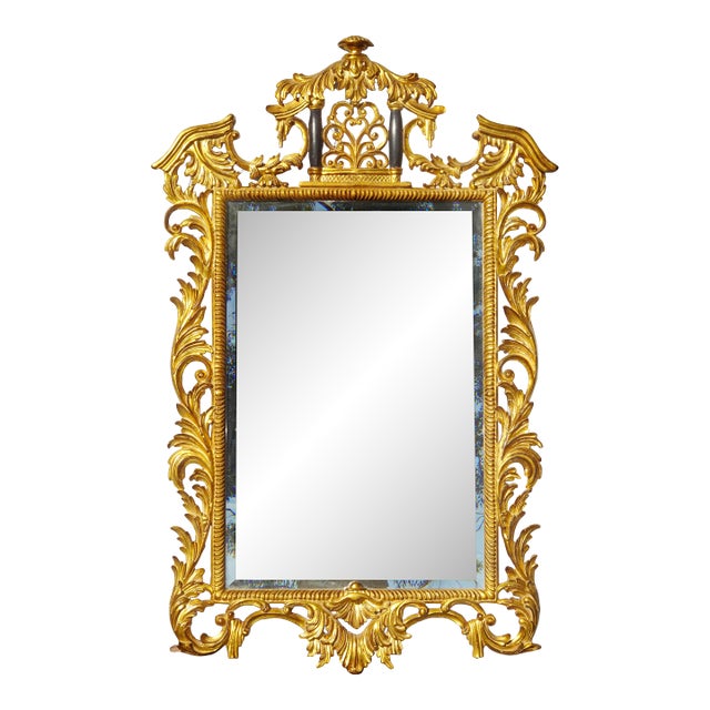 Large 58" Tall Antique French Louis Baroque Giltwood Scrolled Wall Mantle Mirror For Sale