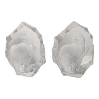 Eagle Crystal Sweden Paperweight Bookends by Mats Jonasson - A Pair For Sale