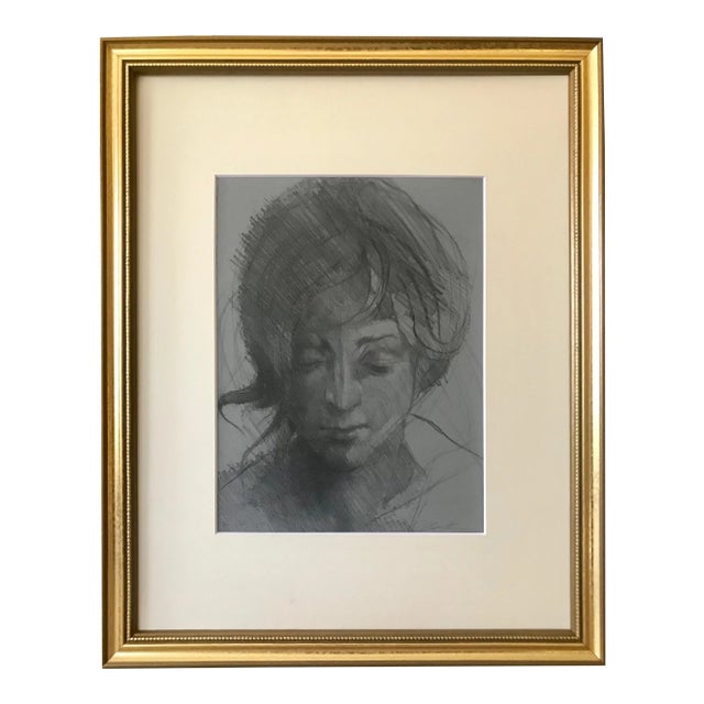 Portrait of a Girl Original Lithograph by Robert James Baxter For Sale
