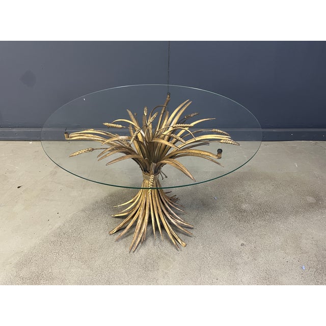 Gold Vintage Glass and Gilt Metal Sheaf of Wheat Coffee Table in the style of Coco Chanel, 1960s For Sale - Image 8 of 10