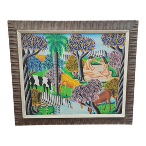 Vintage Signed Hatian Painting of Adam & Eve
