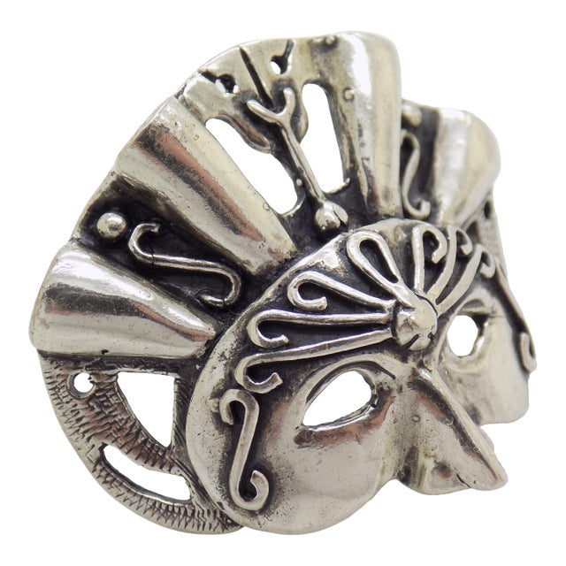 Vintage Italian Handmade Genuine Silver Venetian Carnival Mask Figurine Miniature For Sale
