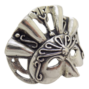 Vintage Italian Handmade Genuine Silver Venetian Carnival Mask Figurine Miniature