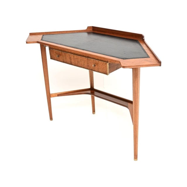 Mid-Century Modern Vintage Corner Desk with Leather Top, 1960 For Sale - Image 3 of 11