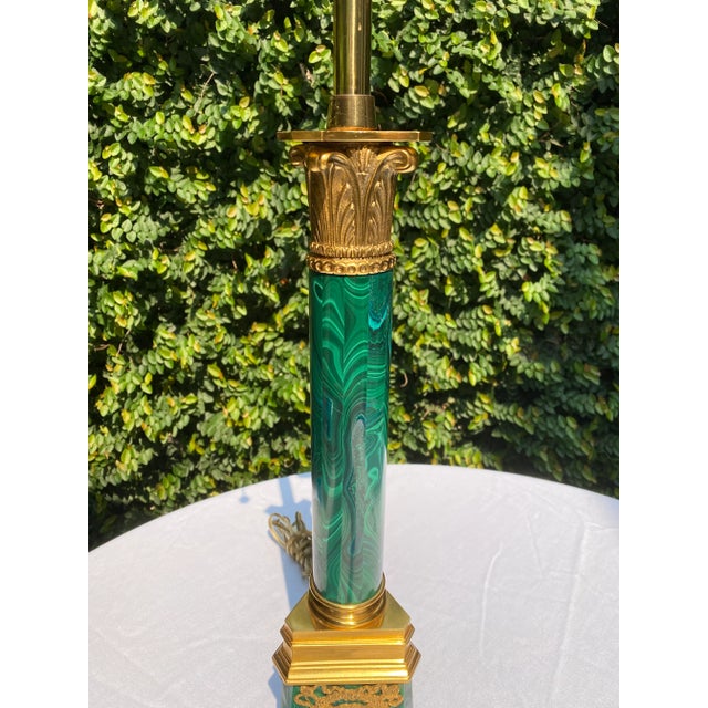 Metal Late 20th Century Louis XVI Malachite & Gilt Bronze Lamp For Sale - Image 7 of 12