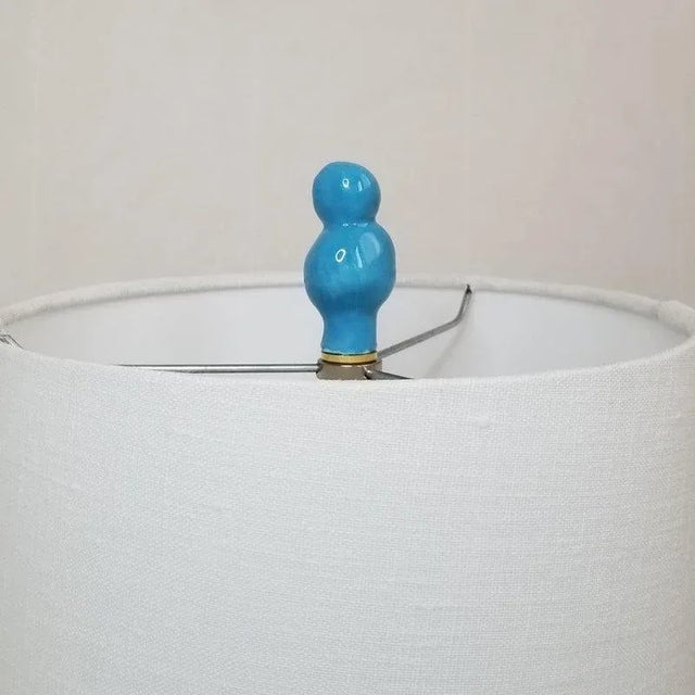 Contemporary Handmade Turquoise Ceramic Finials - a Pair For Sale - Image 3 of 5