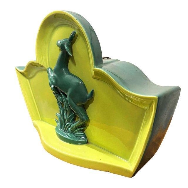 Mid-Century Modern 1950s Mid-Century Modern Green Ceramic Jumping Deer Mantle Tv Lamp by Shawnee Art Pottery For Sale - Image 3 of 9