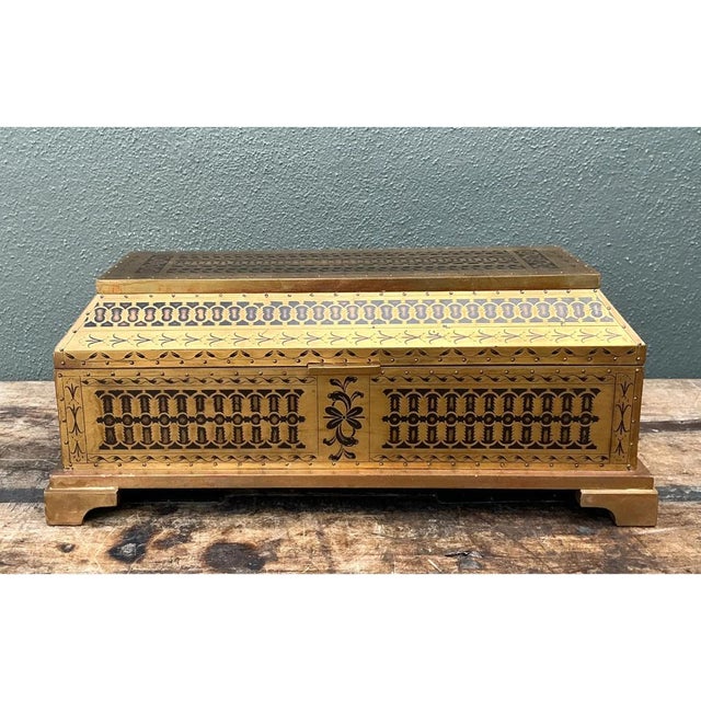 Vintage Brass Inlaid Decorative Box For Sale In West Palm - Image 6 of 12