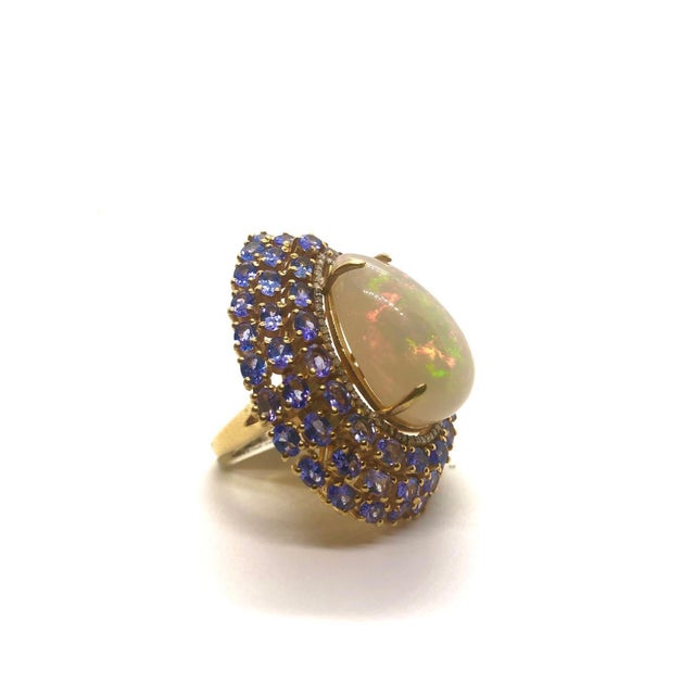 Bochic “Capri” Vintage Opal, Tanzanite, Opal & Diamond Cocktail Ring — 18K Gold & Silver Signed Masterpiece • Exceptional...