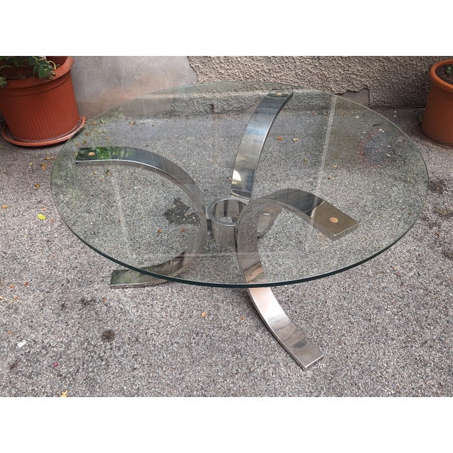 Round Dining Table in Chrome Tubing with Round Glass Top, 1970s For Sale - Image 4 of 5