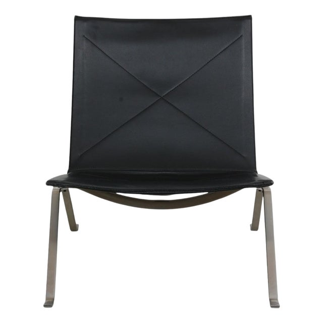 PK-22 Chair in Black Aura Leather by Poul Kjærholm For Sale