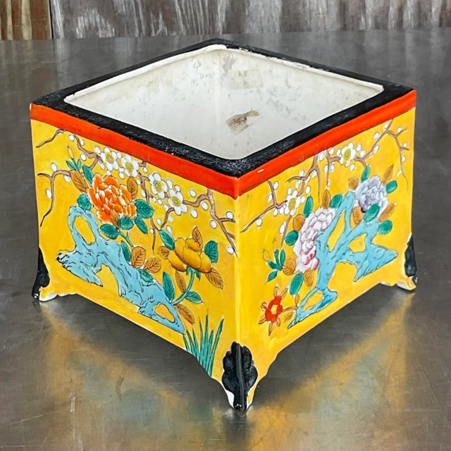 Vintage Asian Glazed Ceramic Cache Pot For Sale - Image 4 of 6