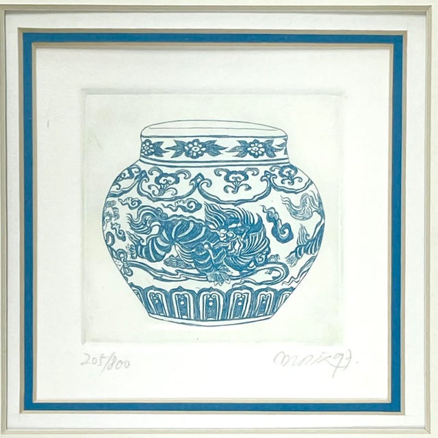 Navy Blue Chinese Blue and White Porcelain Vessel Etchings / Prints Signed and Numbered by Malou Oi Yee Hung - Set of 3 For Sale - Image 8 of 11