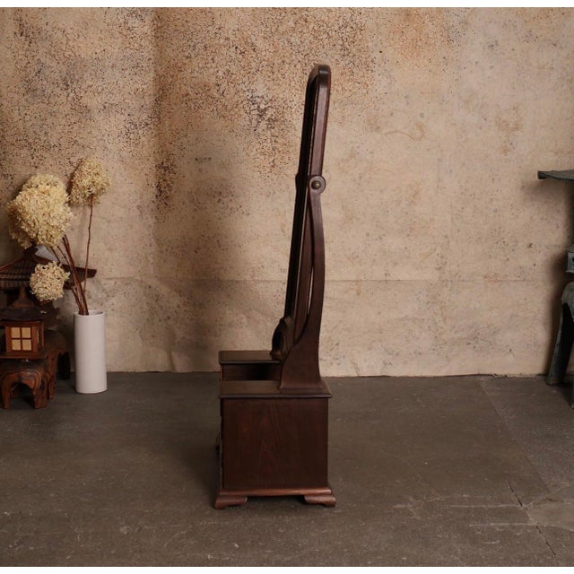 Chocolate Vintage Japanese Kyodai Vanity Mirror – Solid Wood For Sale - Image 8 of 12