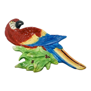 Vintage Hand-Painted Majolica Style Parrot Serving Dish - Tropical Maximalist