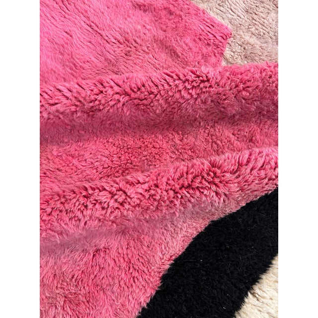 Textile Contemporary Moroccan M'rirt Rug — Hot Pink, Ivory & Black | Hand-Knotted For Sale - Image 7 of 9