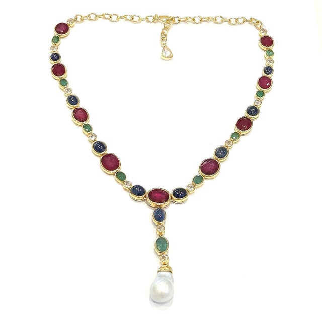 2000 - 2009 Bochic “Capri” Vintage Ruby, Emerald & Sapphire Necklace Set in 18K & Silver For Sale - Image 5 of 8