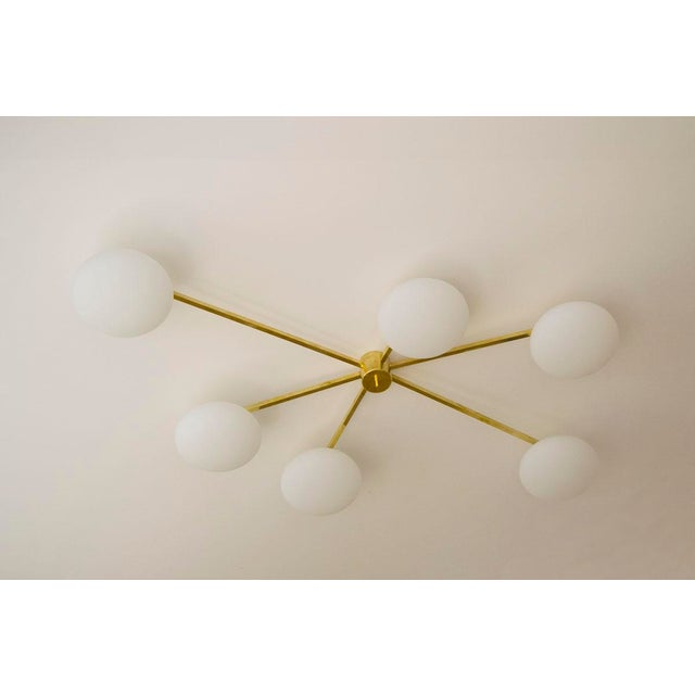 Postmodern Ceiling Lamp in Brass and Murano Glass in the style of Angelo Lelli for Arredoluce For Sale - Image 3 of 10