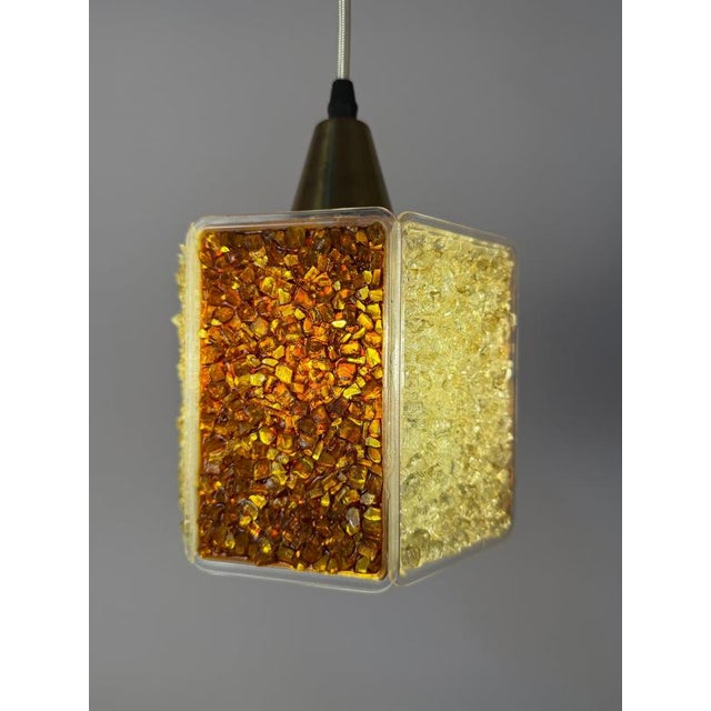 Hexagon Pendant Lamp in Brown and White Acrylic Glass with Granite Look by Roland Konst For Sale - Image 6 of 11