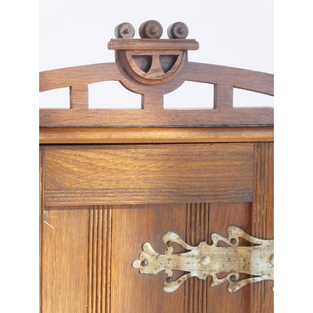 Brown Vintage Dutch Oak Medicine Cabinet with Brass Decor, 1920s For Sale - Image 8 of 9
