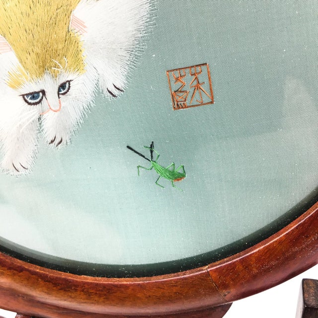 Vintage Table Screen Silk Thread Cats For Sale - Image 10 of 13