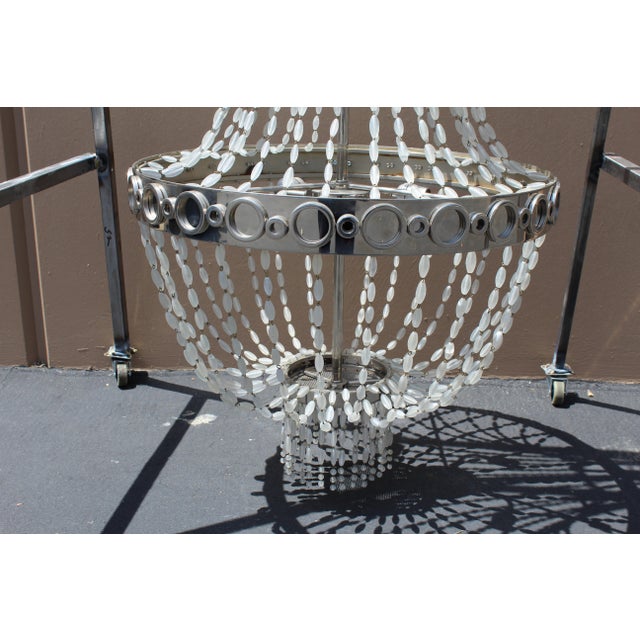 2000 - 2009 Mid Century Modern/deco Chandelier Frosted Glass beads Nickel For Sale - Image 5 of 16