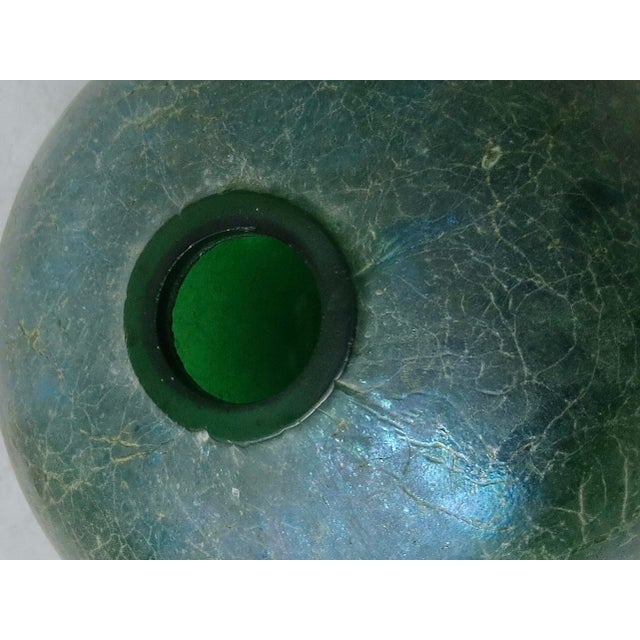 Green Green Glass Globe With Irridescent Crackle Surface Flash For Sale - Image 8 of 11