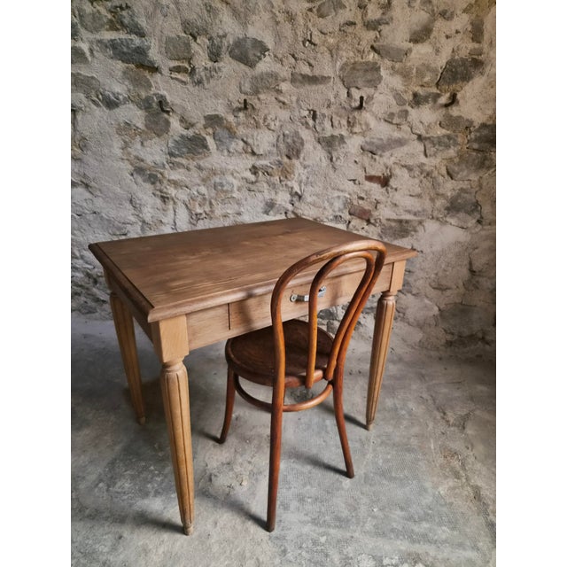 Wood Vintage French Oak Desk and Bistro Chair in Beech, 1930, Set of 2 For Sale - Image 7 of 18