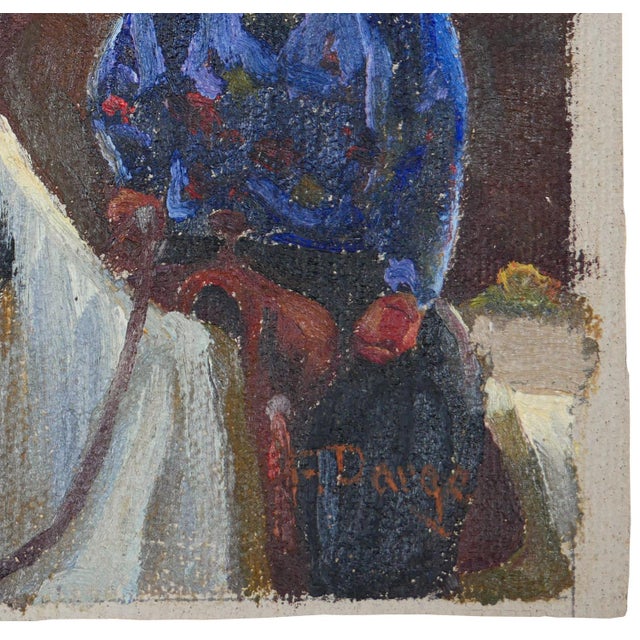 Textile Fred Darge Blue, Red, and Brown Abstract Impressionist Painting of a Cowboy on a Horse, Mid-20th Century For Sale - Image 7 of 10
