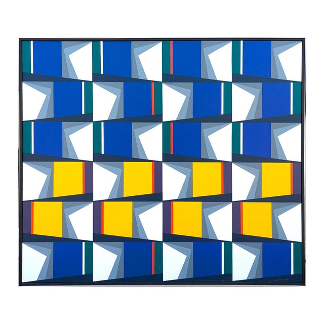 2000 - 2009 Oswaldo Subero "Pintura Bidimensional No 896" Contemporary Geometric Blue & Yellow Abstract, 2003 For Sale - Image 5 of 12