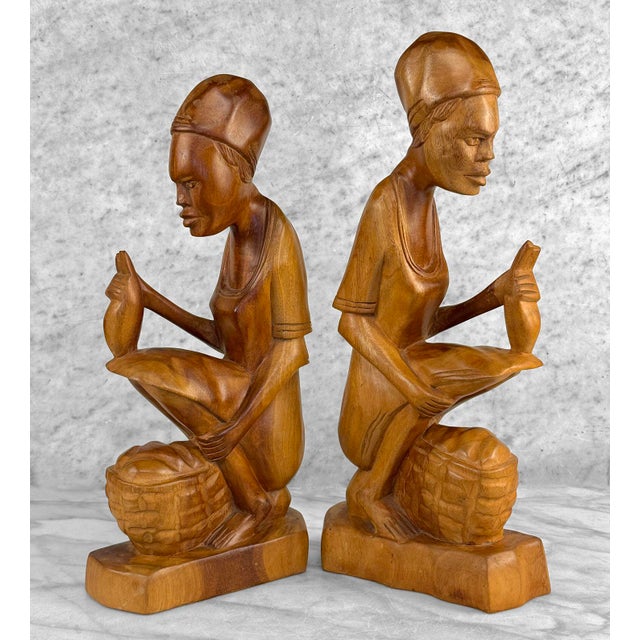 Mid 20th Century Vintage Large African Mahogany Figural Women Library Bookends - A Pair For Sale - Image 5 of 9