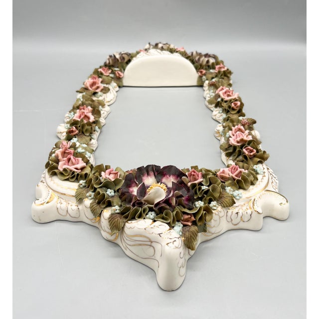 Mid-Century Signed Italian Porcelain Floral Wall Frame With Shelf – Italian / Romantic / Rococo Revival / Capodimonte Style For Sale - Image 10 of 15