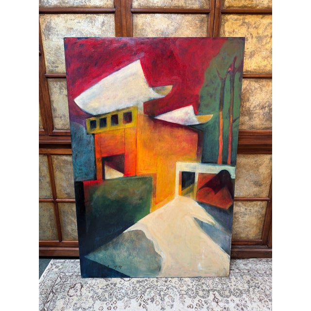 Postmodern Katherine Dunn Giacometti Courtyard Oil Painting, Circa 1999 For Sale - Image 3 of 12