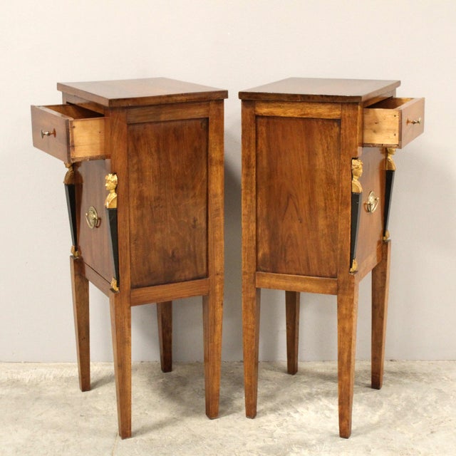 Brown Italian Directoire Bedside Tables in Walnut, 1790s, Set of 2 For Sale - Image 8 of 14