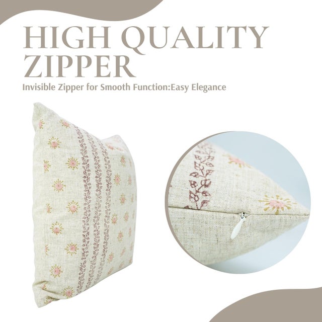 Fabdivine Artisan Block Printed Viscose Linen Pillow Cover 22x22 – Happy Bloom Decorative Throw Case For Sale - Image 6 of 9