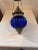 Large Vintage Cobalt Blue Hanging Decorative Glass Ornament With Ornate Pierced Metalwork For Sale In Austin - Image 6 of 7